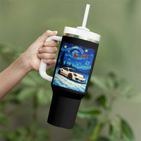 Racing Sports Car Tumbler With Handle Starry Night Racing Silhouette