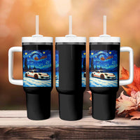 Racing Sports Car Tumbler With Handle Starry Night Racing Silhouette