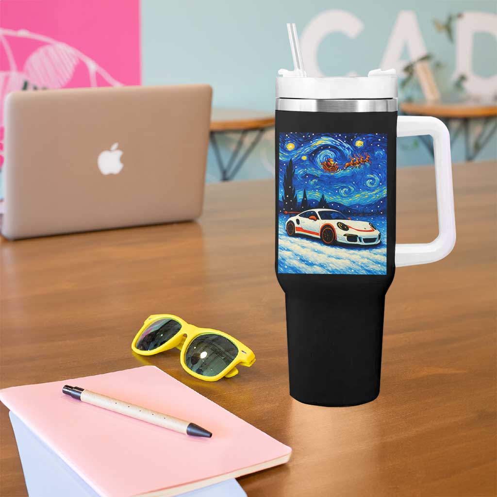Racing Sports Car Tumbler With Handle Starry Night Racing Silhouette