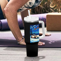 Racing Sports Car Tumbler With Handle Starry Night Racing Silhouette