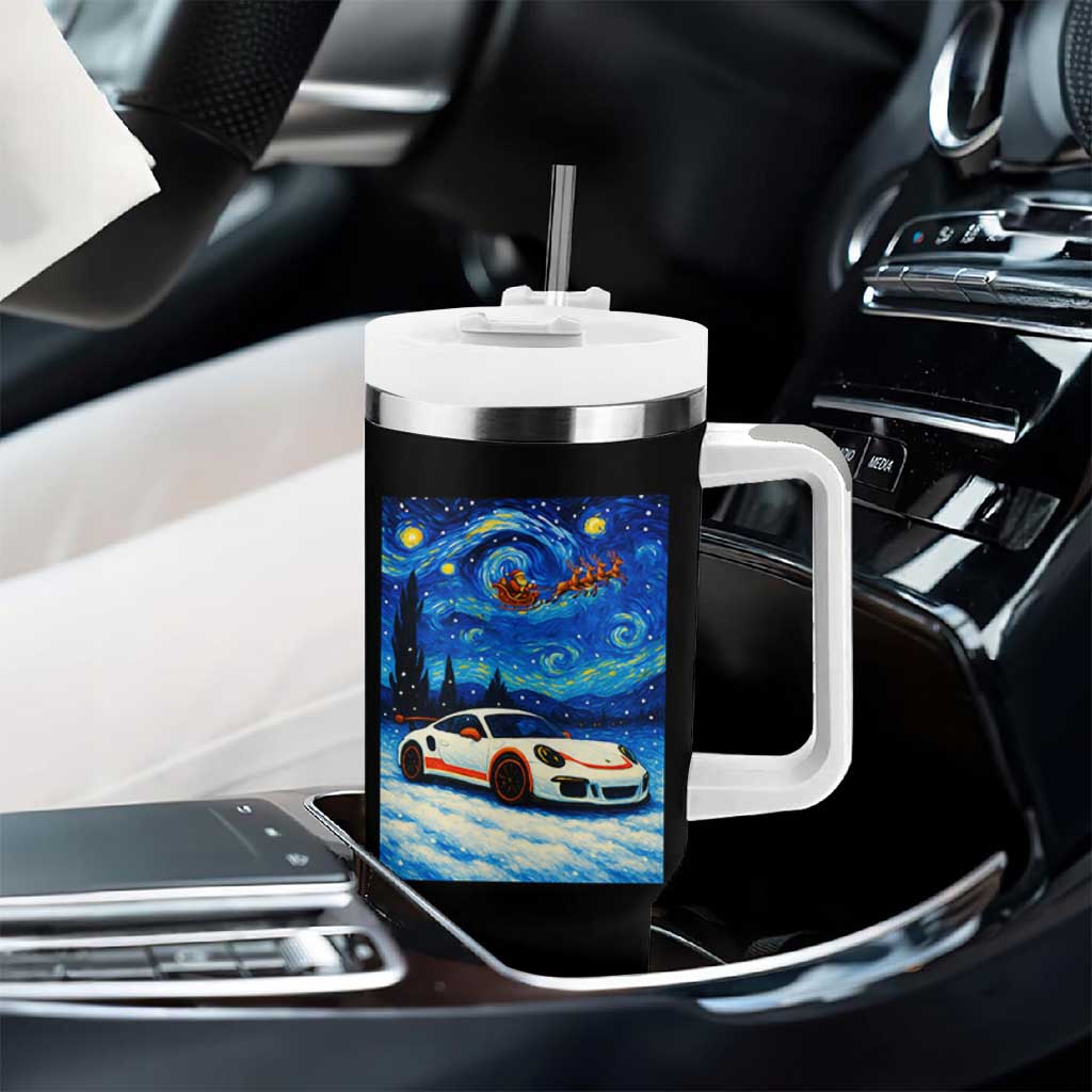 Racing Sports Car Tumbler With Handle Starry Night Racing Silhouette