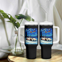 Racing Sports Car Tumbler With Handle Starry Night Racing Silhouette