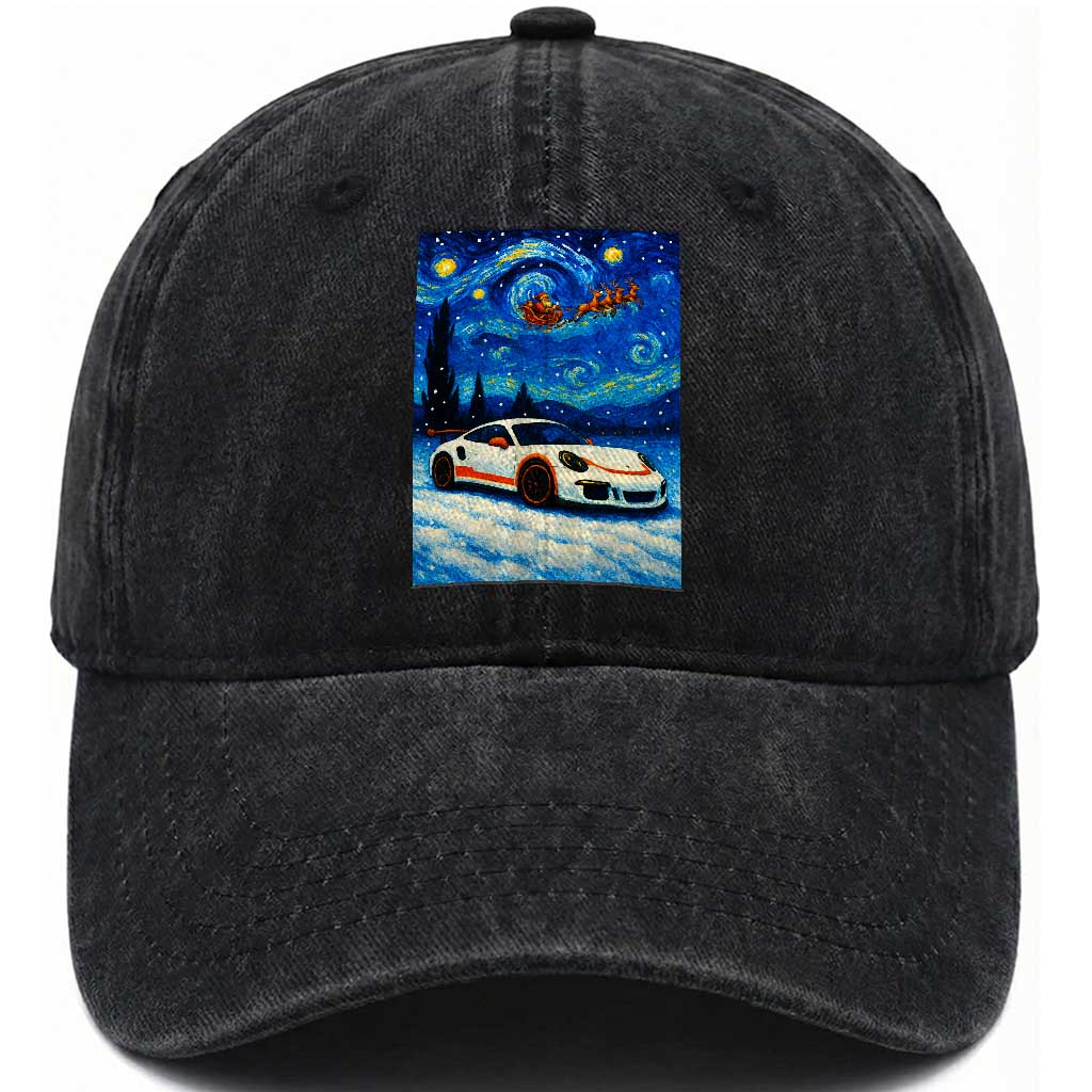 Racing Sports Car Washed Cotton Baseball Cap Starry Night Racing Silhouette