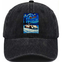 Racing Sports Car Washed Cotton Baseball Cap Starry Night Racing Silhouette