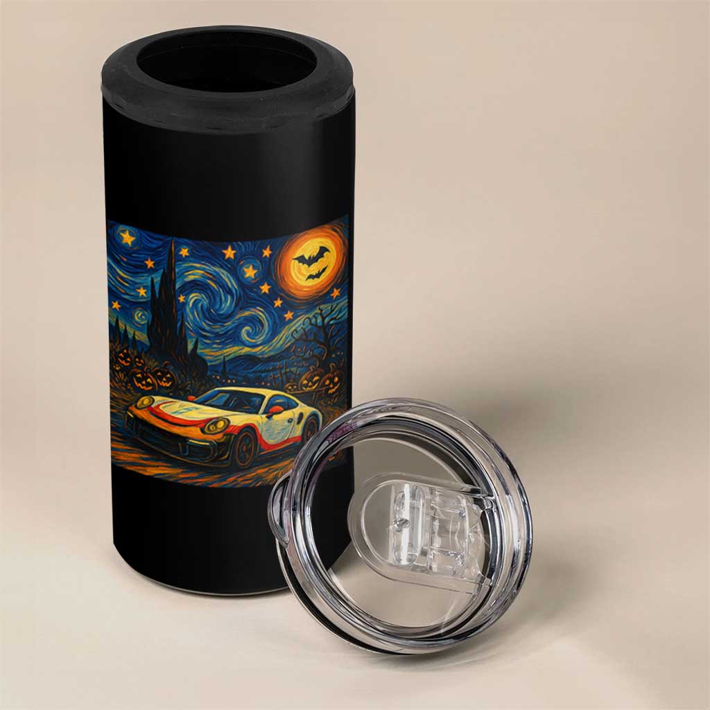 Racing Sports 4 in 1 Can Cooler Tumbler Starry Night 911 Silhouette Halloween