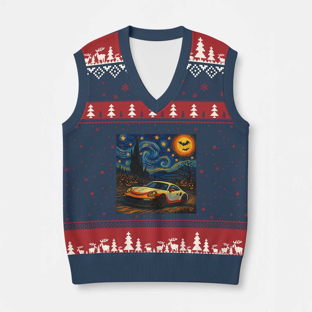Racing Sports V-Neck Knit Sweater Vest Starry Night 911 Silhouette Halloween - Wonder Print Shop