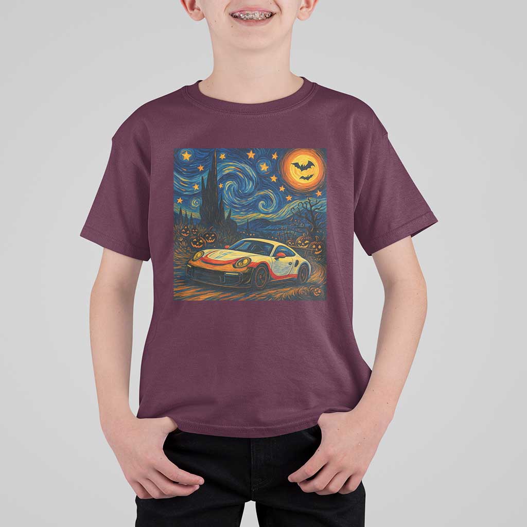 Racing Sports T Shirt For Kid Starry Night 911 Silhouette Halloween - Wonder Print Shop