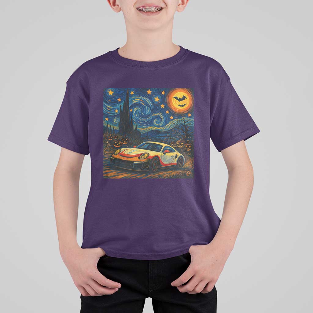 Racing Sports T Shirt For Kid Starry Night 911 Silhouette Halloween - Wonder Print Shop