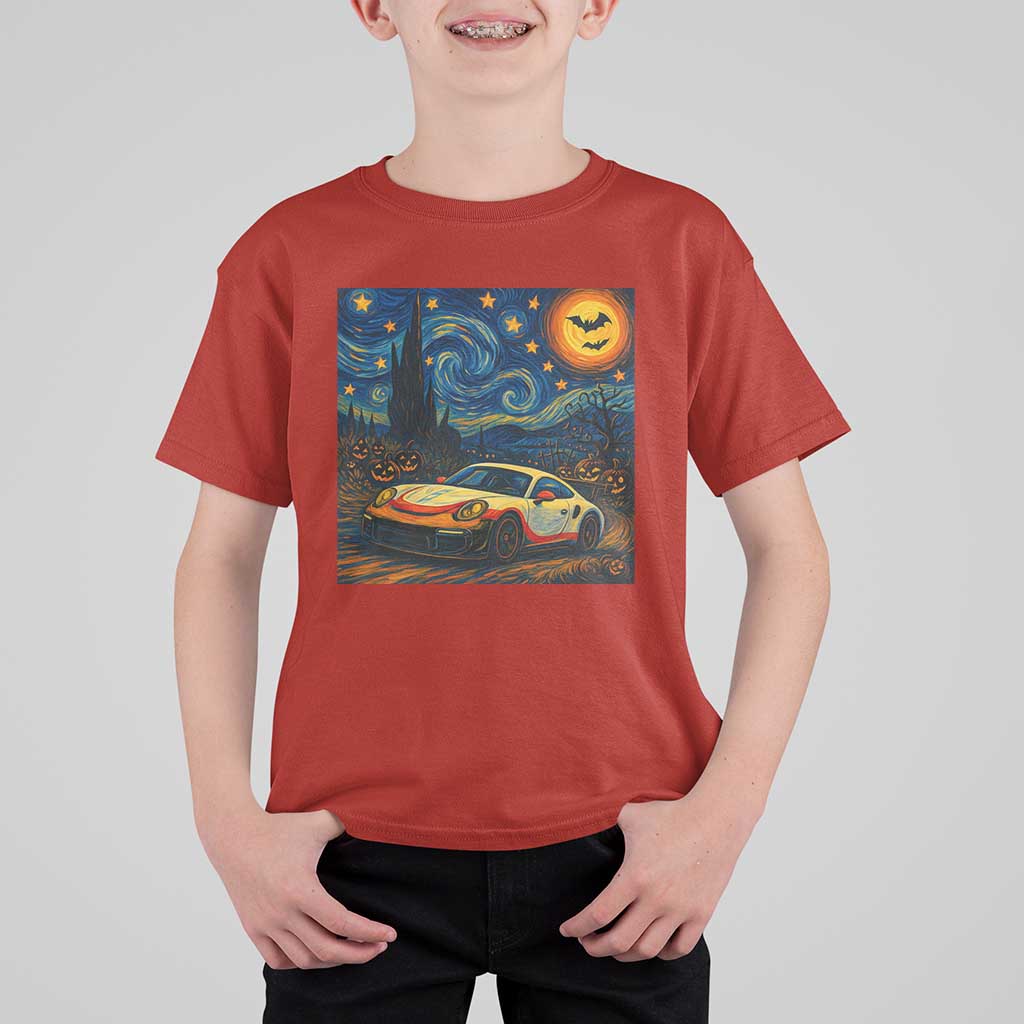 Racing Sports T Shirt For Kid Starry Night 911 Silhouette Halloween - Wonder Print Shop