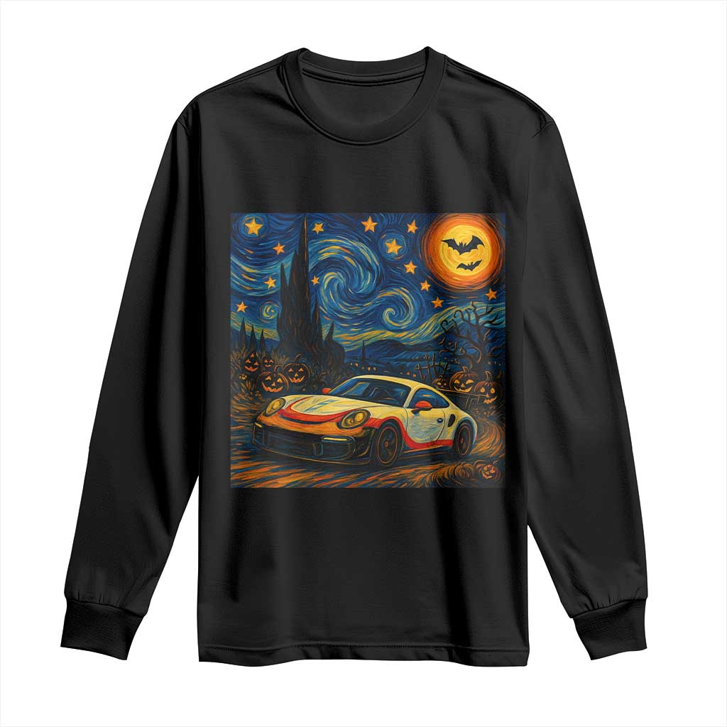 Racing Sports Long Sleeve Shirt Starry Night 911 Silhouette Halloween - Wonder Print Shop