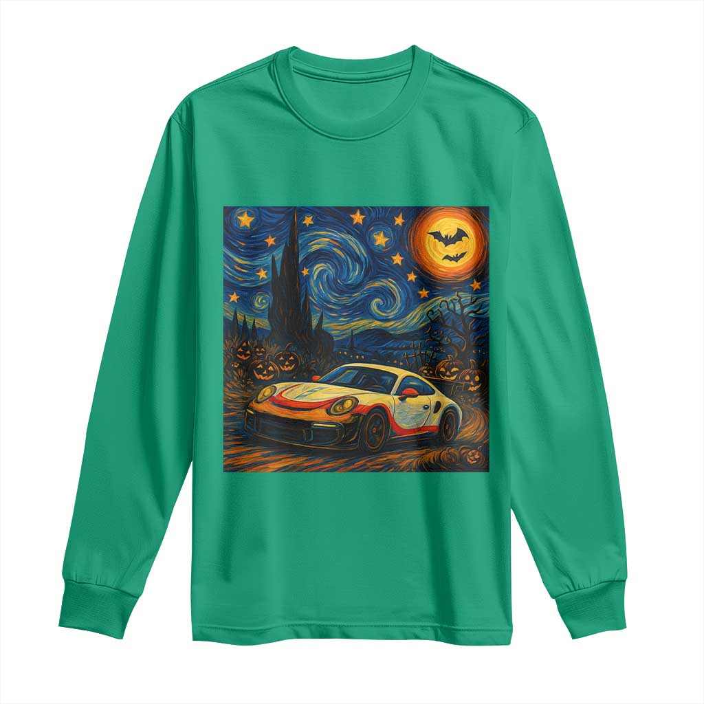 Racing Sports Long Sleeve Shirt Starry Night 911 Silhouette Halloween - Wonder Print Shop