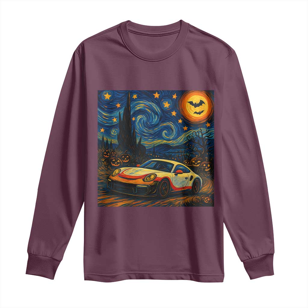Racing Sports Long Sleeve Shirt Starry Night 911 Silhouette Halloween - Wonder Print Shop