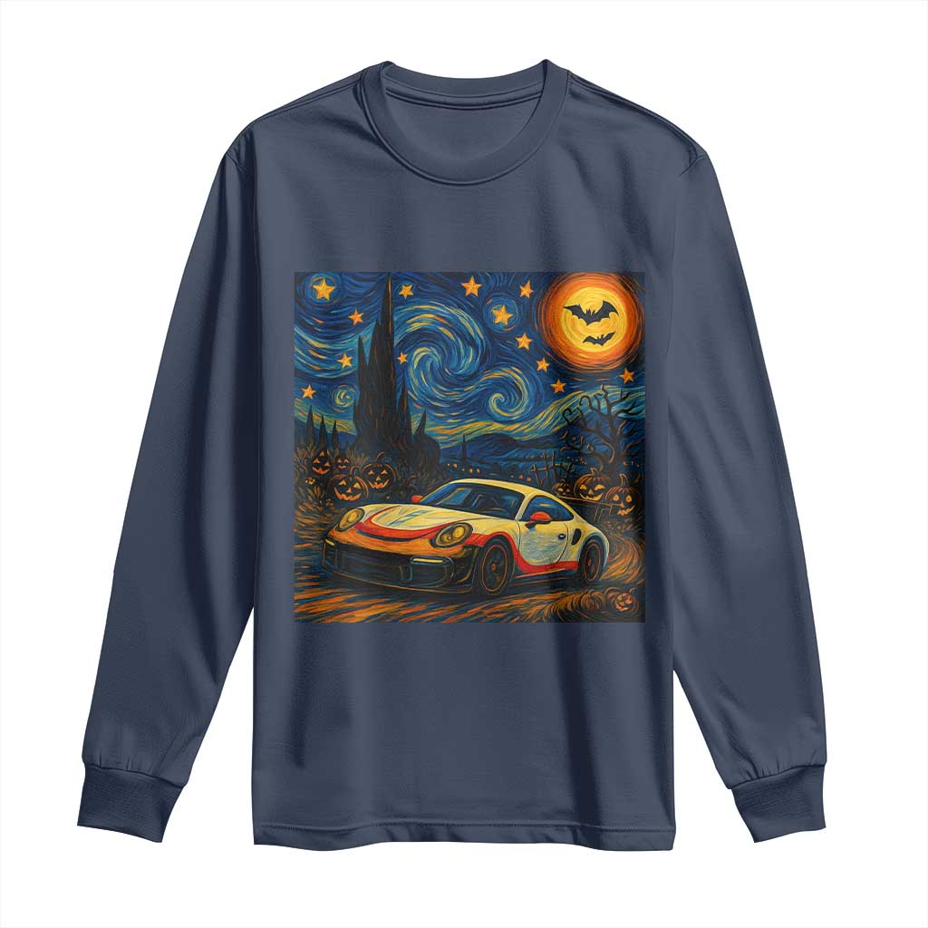 Racing Sports Long Sleeve Shirt Starry Night 911 Silhouette Halloween - Wonder Print Shop