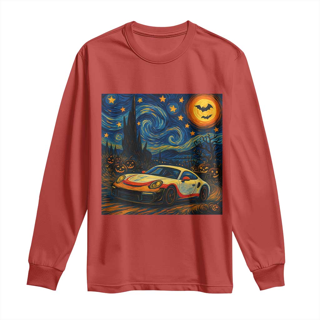 Racing Sports Long Sleeve Shirt Starry Night 911 Silhouette Halloween - Wonder Print Shop