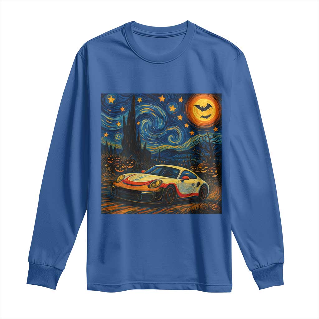 Racing Sports Long Sleeve Shirt Starry Night 911 Silhouette Halloween - Wonder Print Shop