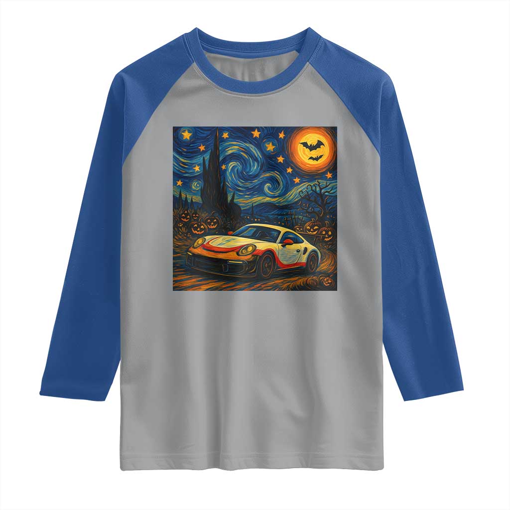 Racing Sports Raglan Shirt Starry Night 911 Silhouette Halloween - Wonder Print Shop