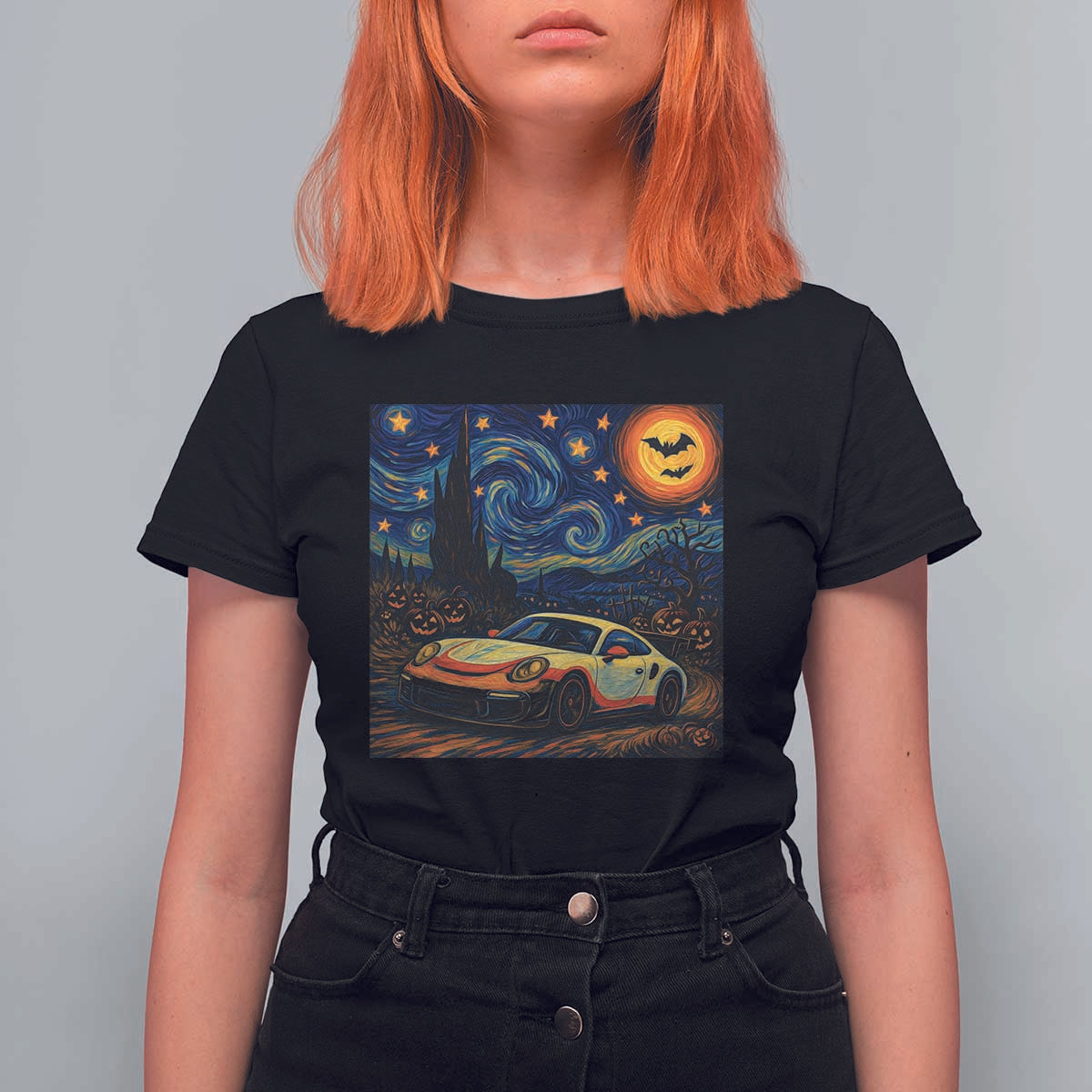 Racing Sports T Shirt For Women Starry Night 911 Silhouette Halloween - Wonder Print Shop