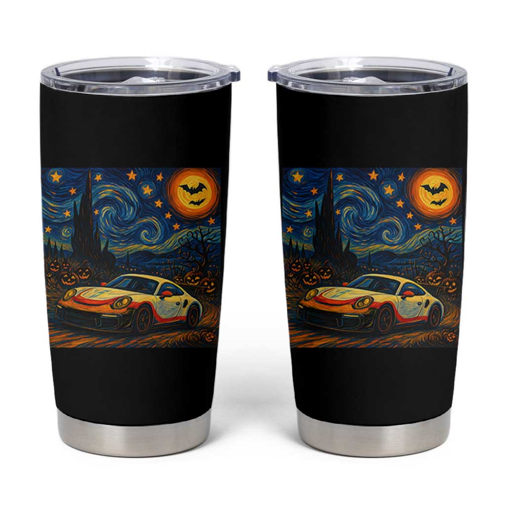 Racing Sports Tumbler Cup Starry Night 911 Silhouette Halloween