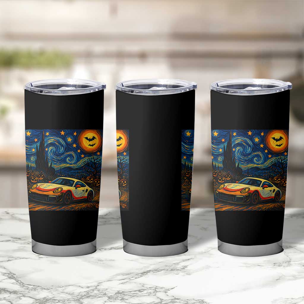 Racing Sports Tumbler Cup Starry Night 911 Silhouette Halloween