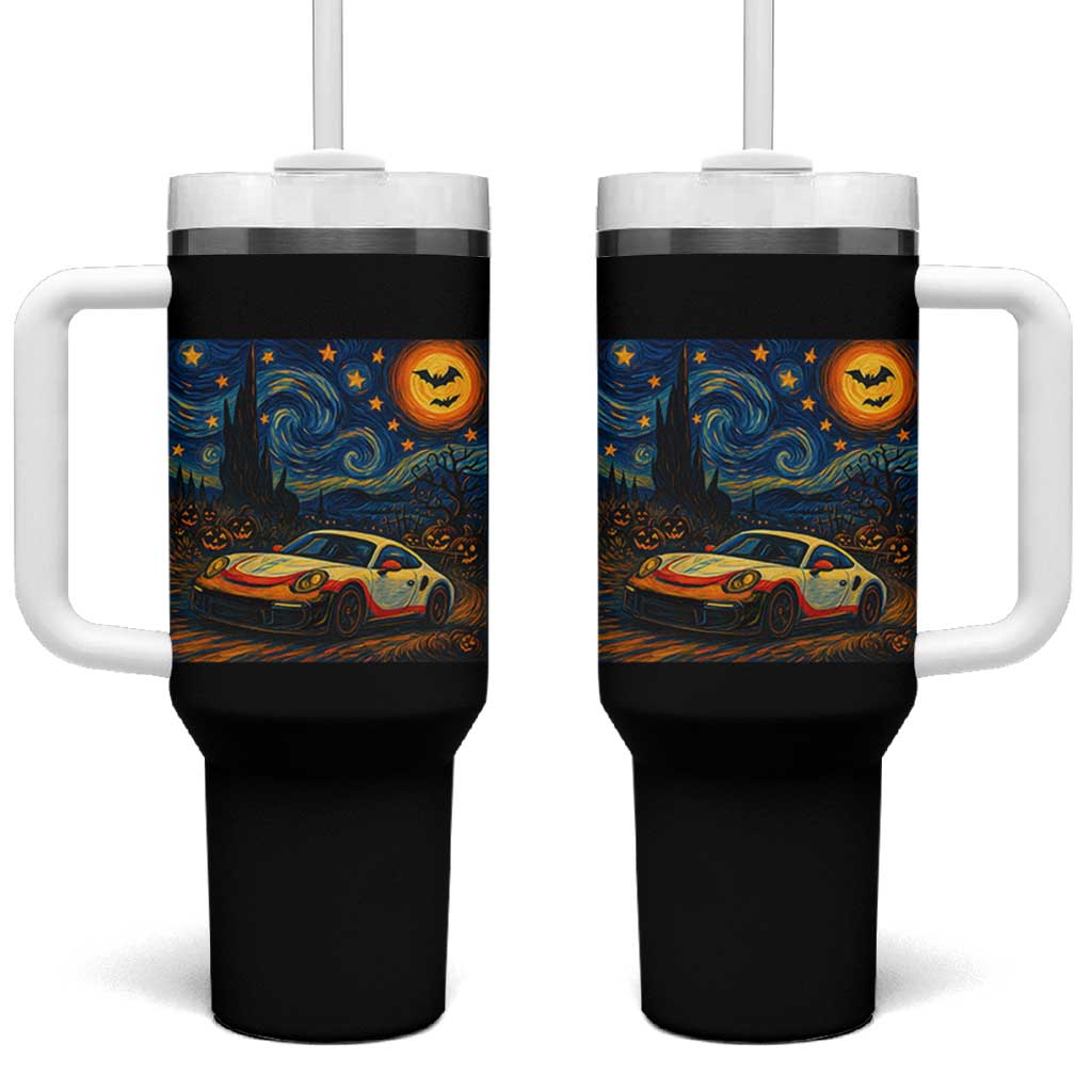 Racing Sports Tumbler With Handle Starry Night 911 Silhouette Halloween