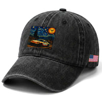 Racing Sports Washed Cotton Baseball Cap Starry Night 911 Silhouette Halloween