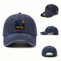 Racing Sports Washed Cotton Baseball Cap Starry Night 911 Silhouette Halloween