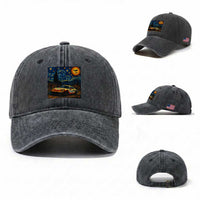 Racing Sports Washed Cotton Baseball Cap Starry Night 911 Silhouette Halloween