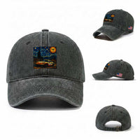 Racing Sports Washed Cotton Baseball Cap Starry Night 911 Silhouette Halloween