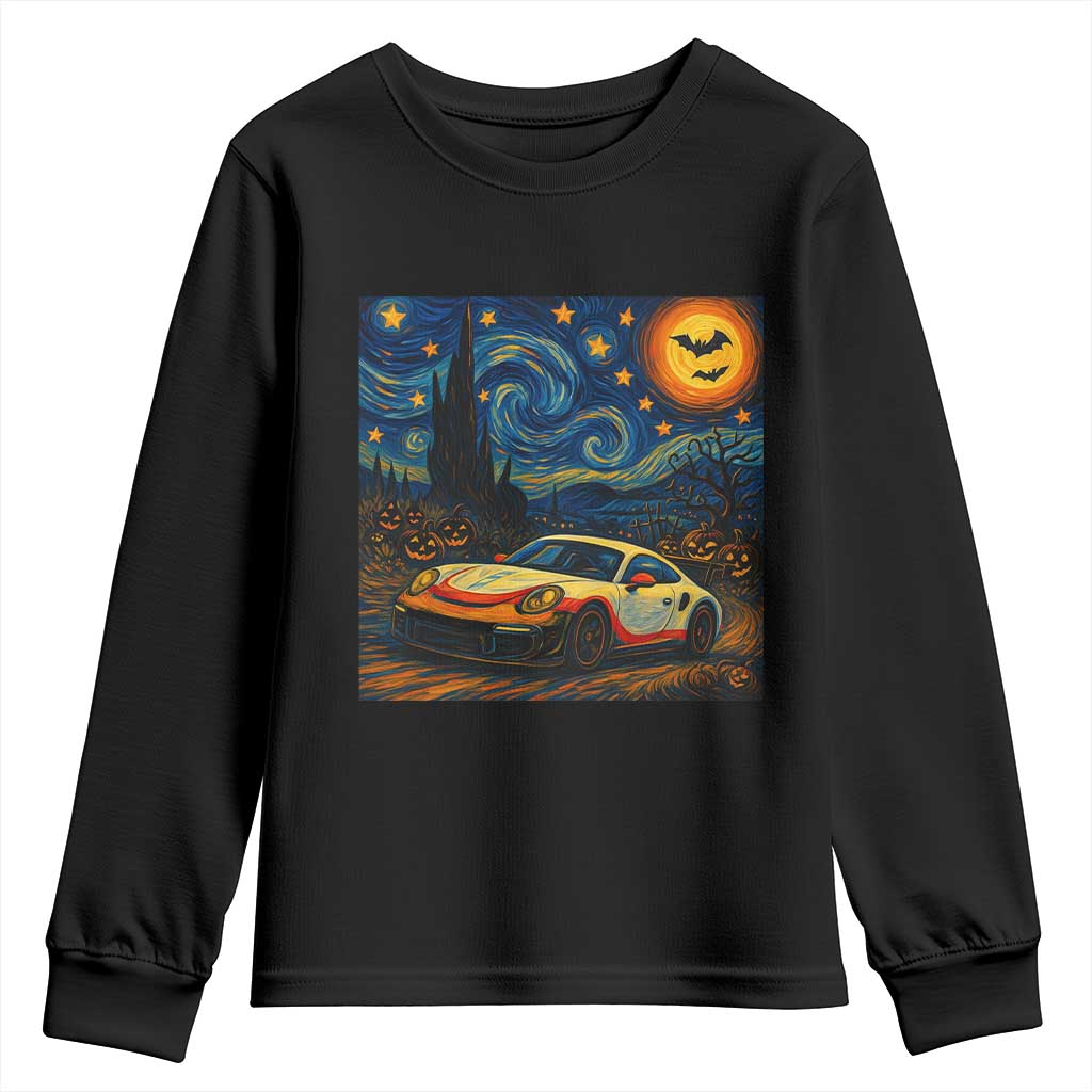 Racing Sports Youth Sweatshirt Starry Night 911 Silhouette Halloween - Wonder Print Shop