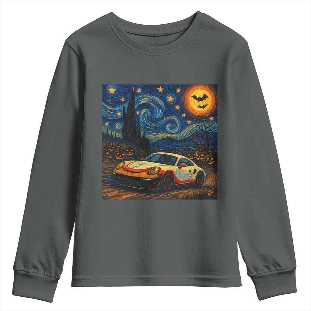 Racing Sports Youth Sweatshirt Starry Night 911 Silhouette Halloween - Wonder Print Shop