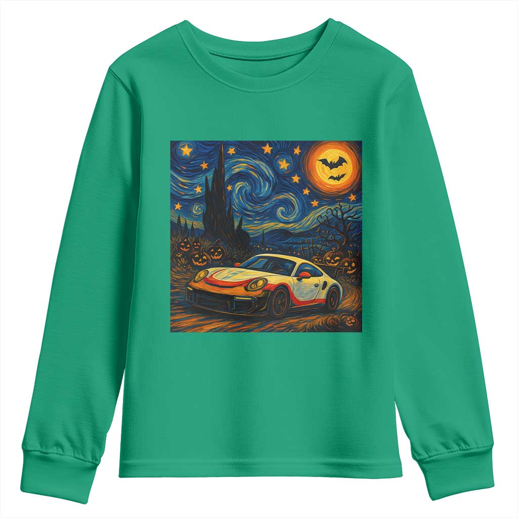Racing Sports Youth Sweatshirt Starry Night 911 Silhouette Halloween - Wonder Print Shop