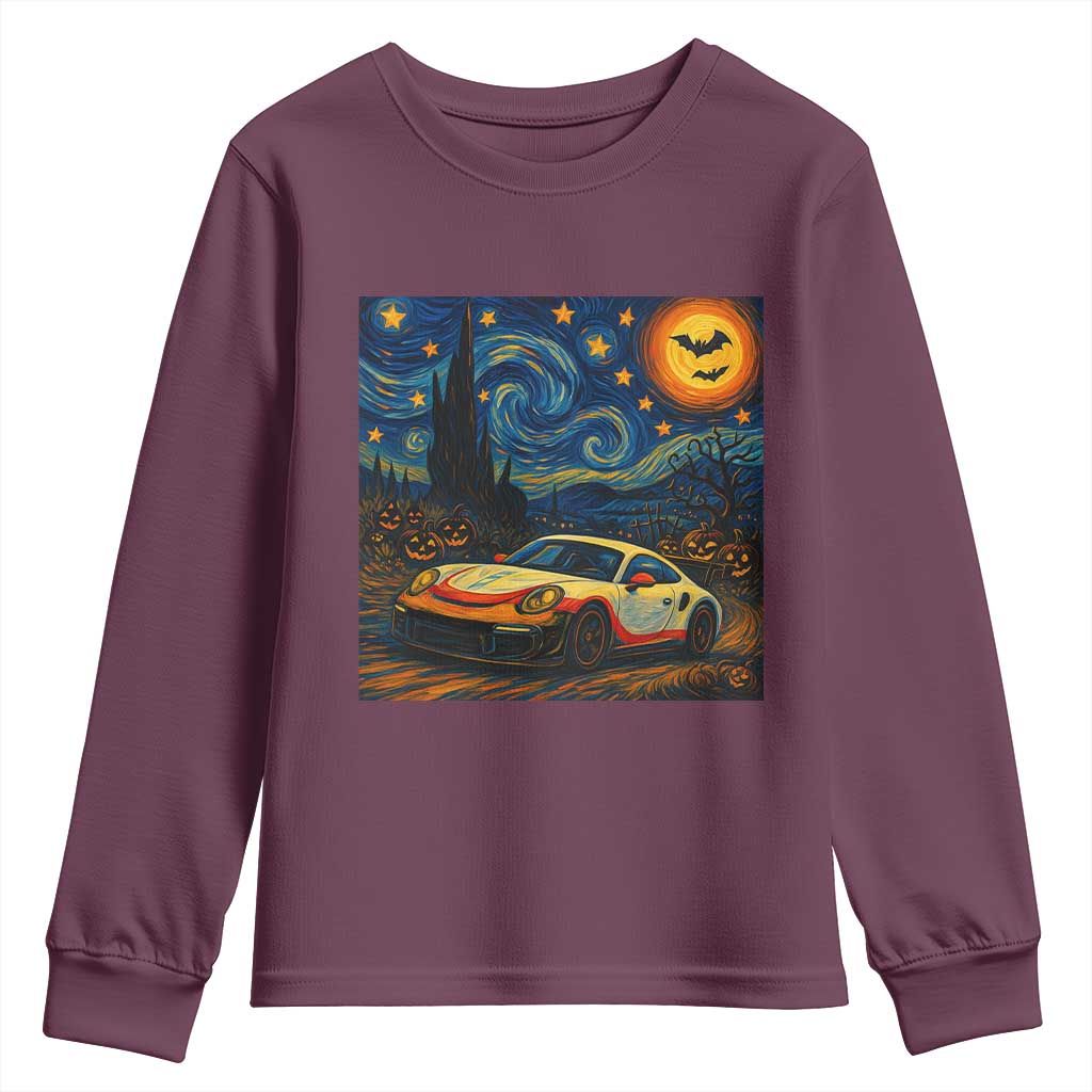 Racing Sports Youth Sweatshirt Starry Night 911 Silhouette Halloween - Wonder Print Shop