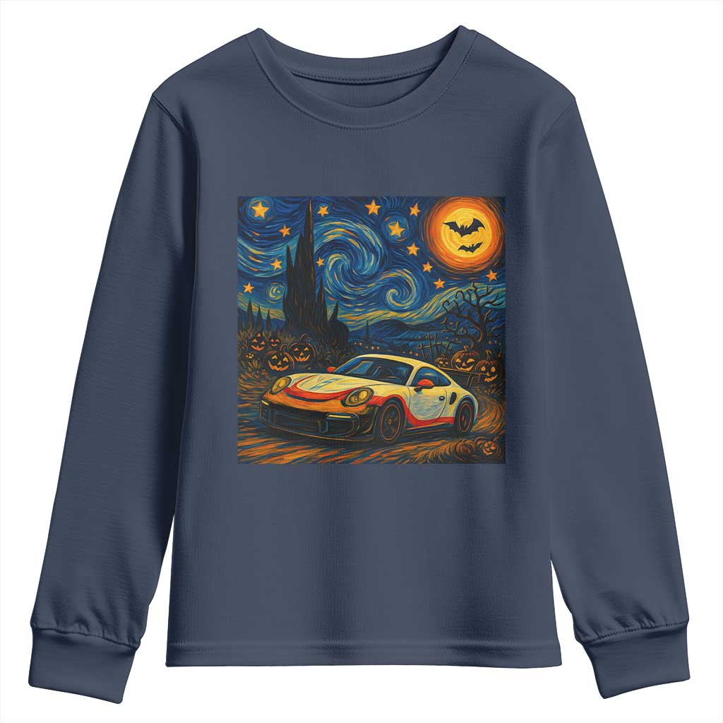 Racing Sports Youth Sweatshirt Starry Night 911 Silhouette Halloween - Wonder Print Shop