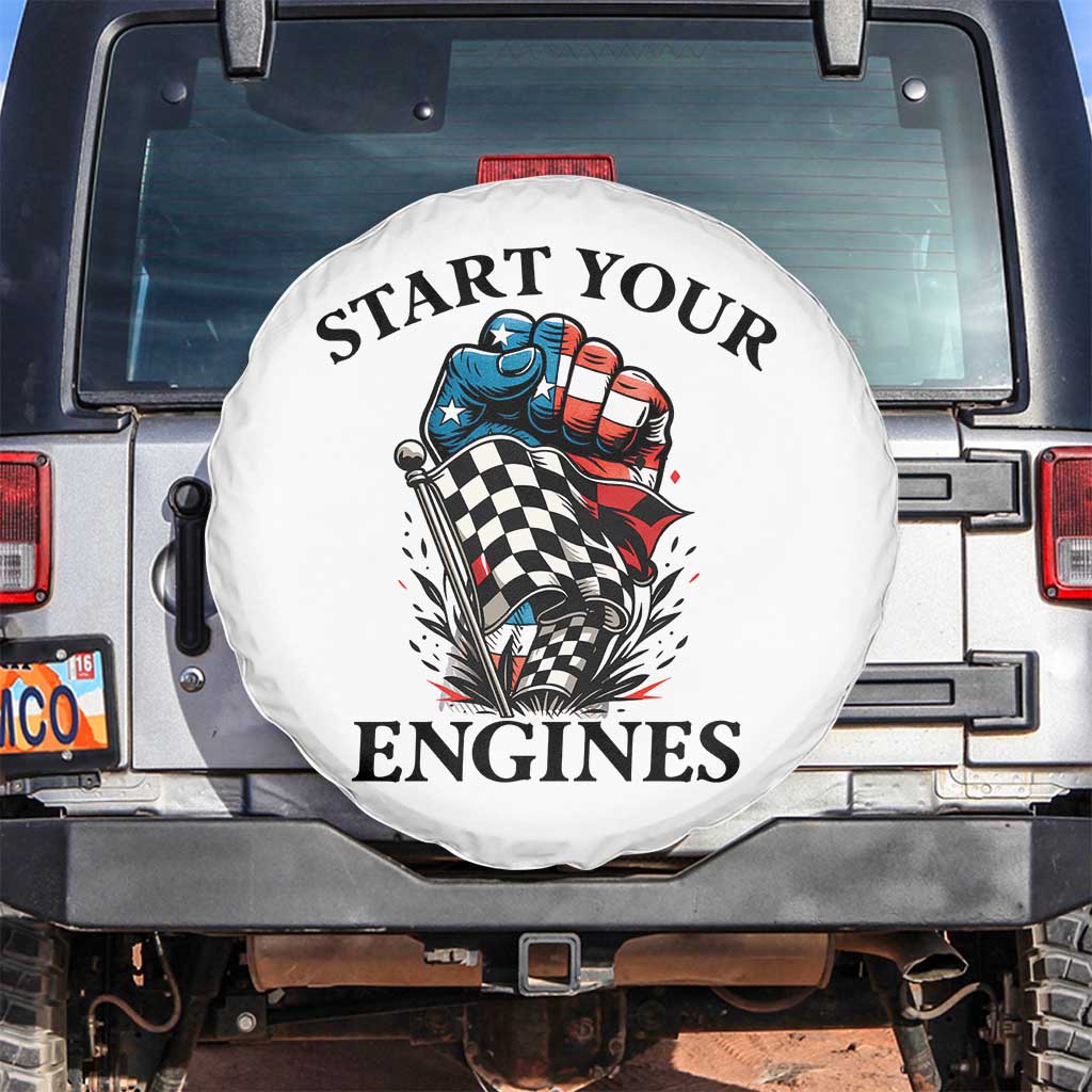 Checkered American Flag Racing Spare Tire Cover Start Your Engines Race Car - Wonder Print Shop