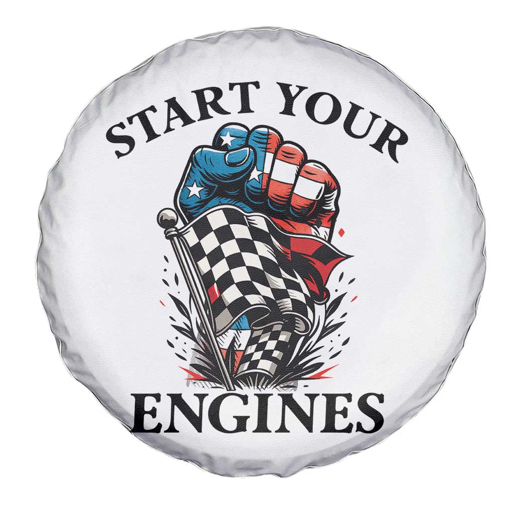 Checkered American Flag Racing Spare Tire Cover Start Your Engines Race Car - Wonder Print Shop