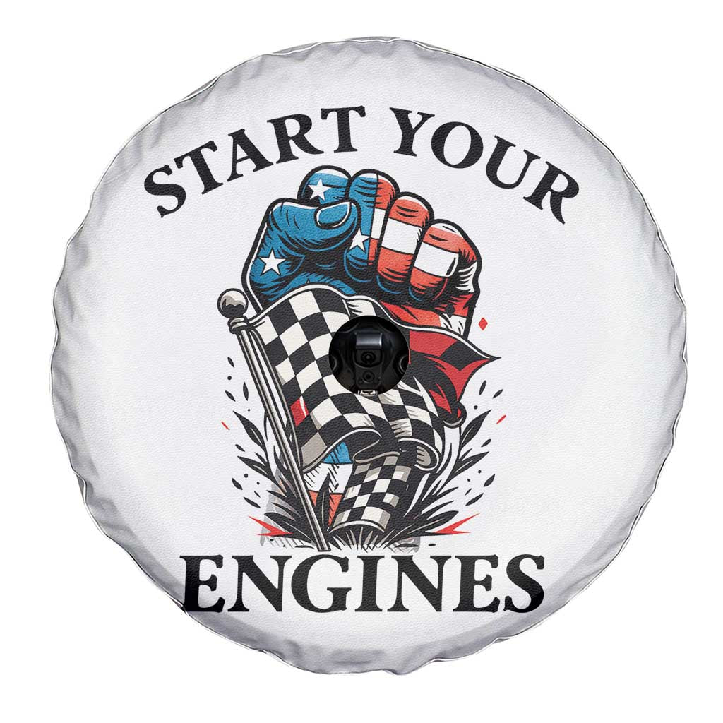 Checkered American Flag Racing Spare Tire Cover Start Your Engines Race Car - Wonder Print Shop