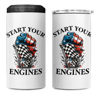 Checkered American Flag Racing 4 in 1 Can Cooler Tumbler Start Your Engines Race Car