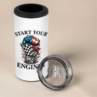 Checkered American Flag Racing 4 in 1 Can Cooler Tumbler Start Your Engines Race Car