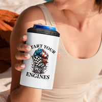 Checkered American Flag Racing 4 in 1 Can Cooler Tumbler Start Your Engines Race Car