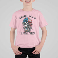 Checkered American Flag Racing T Shirt For Kid Start Your Engines Race Car - Wonder Print Shop