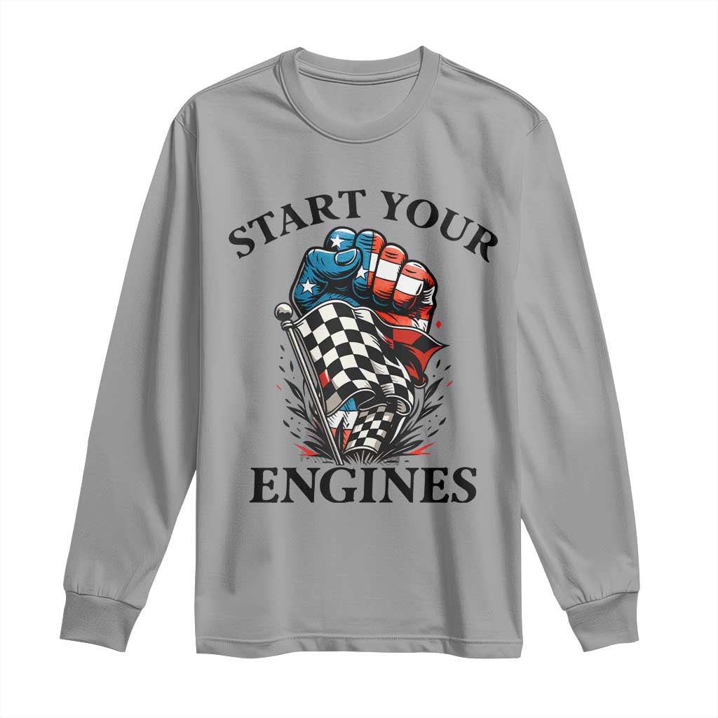 Checkered American Flag Racing Long Sleeve Shirt Start Your Engines Race Car - Wonder Print Shop
