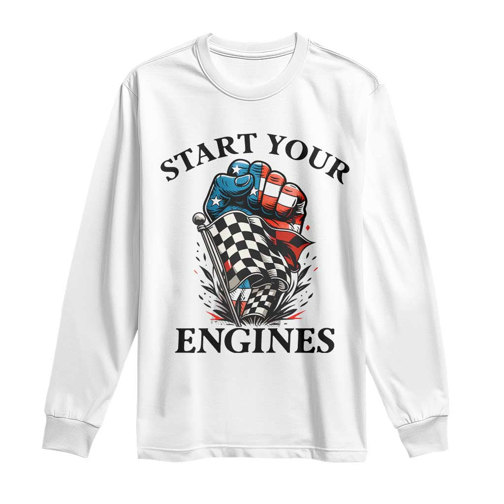Checkered American Flag Racing Long Sleeve Shirt Start Your Engines Race Car - Wonder Print Shop