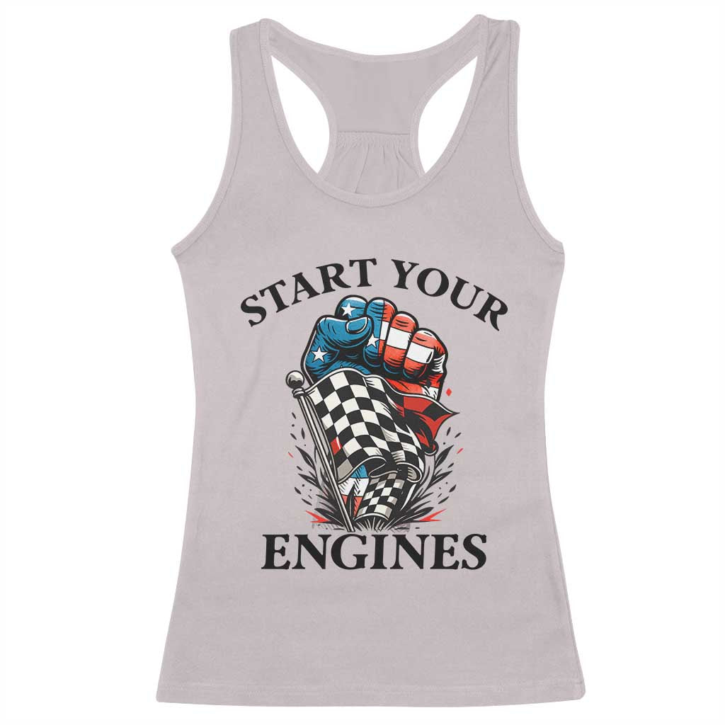 Checkered American Flag Racing Racerback Tank Top Start Your Engines Race Car - Wonder Print Shop