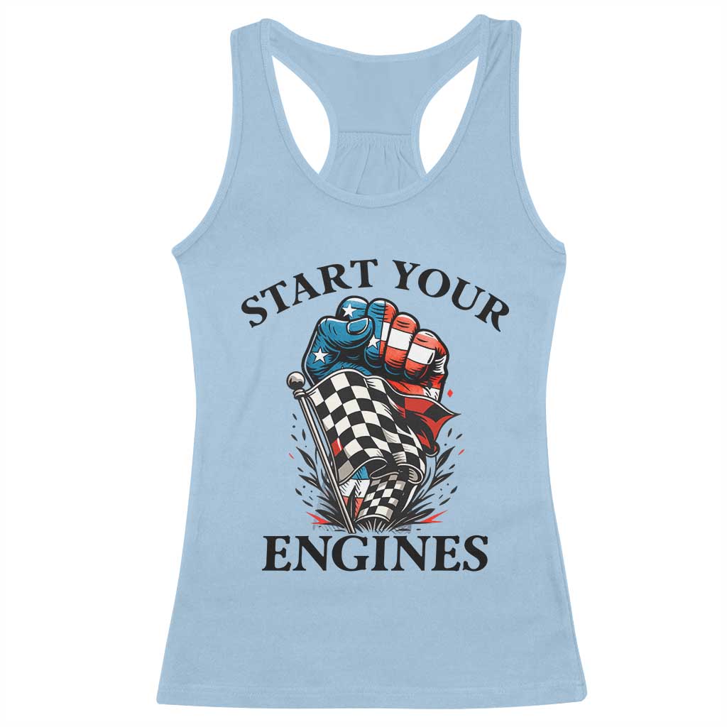 Checkered American Flag Racing Racerback Tank Top Start Your Engines Race Car - Wonder Print Shop