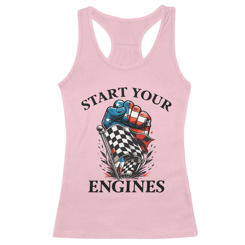 Checkered American Flag Racing Racerback Tank Top Start Your Engines Race Car - Wonder Print Shop