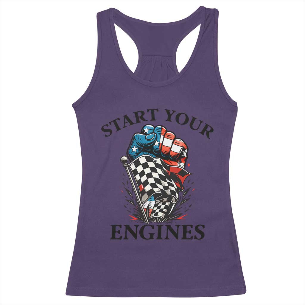 Checkered American Flag Racing Racerback Tank Top Start Your Engines Race Car - Wonder Print Shop