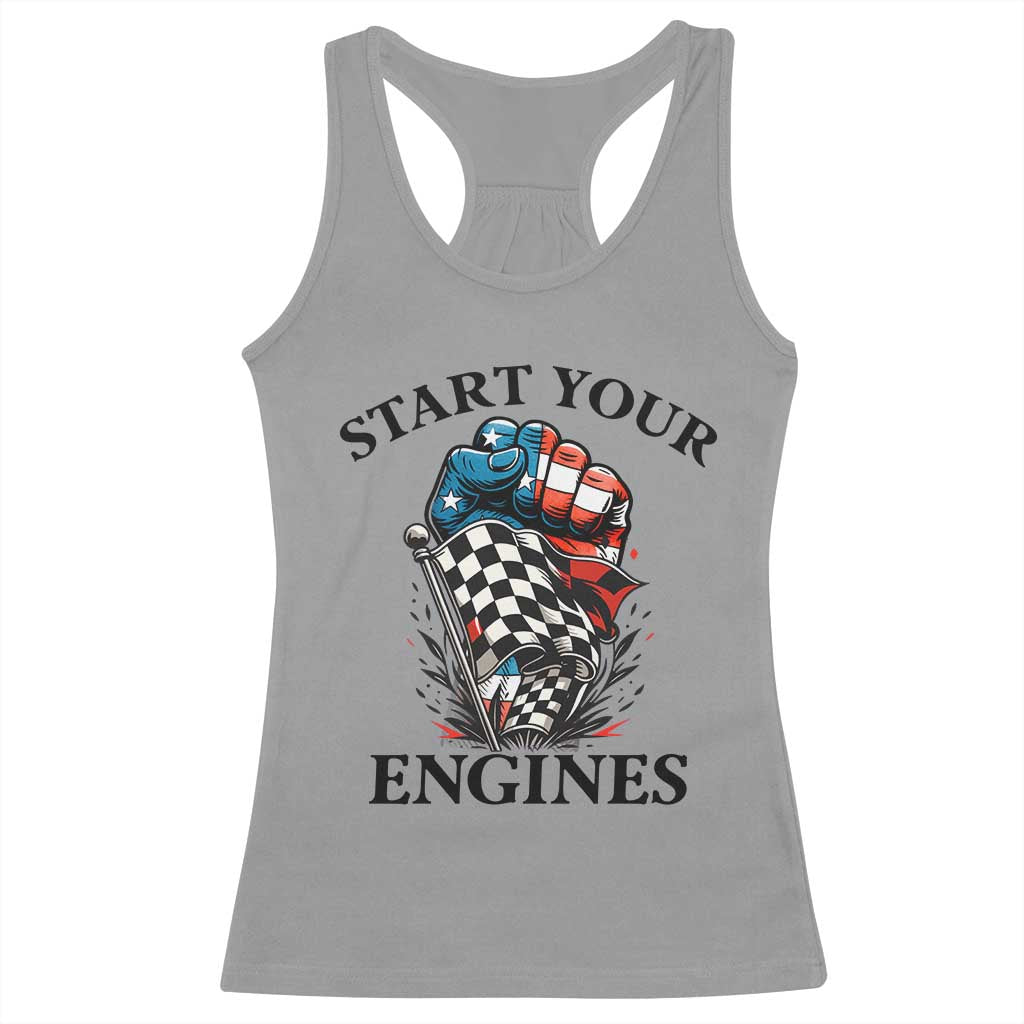 Checkered American Flag Racing Racerback Tank Top Start Your Engines Race Car - Wonder Print Shop