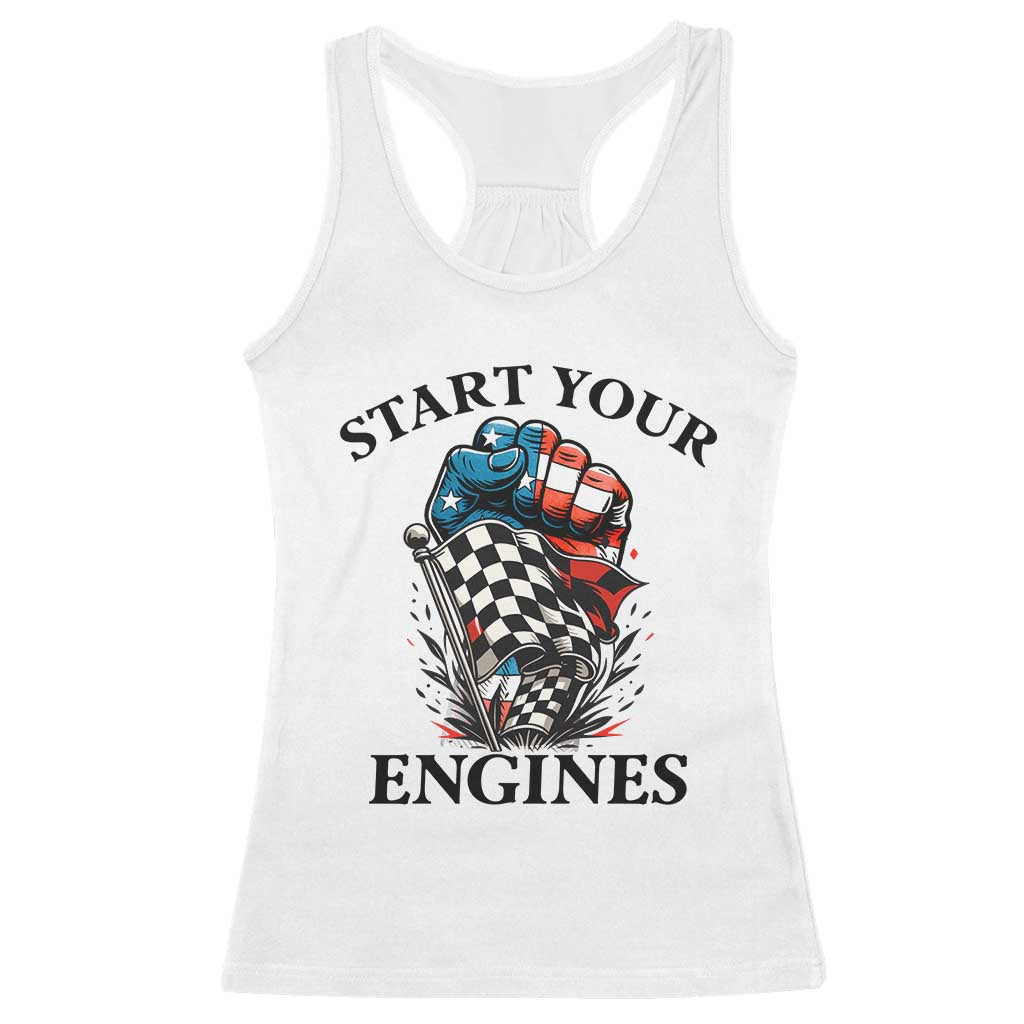 Checkered American Flag Racing Racerback Tank Top Start Your Engines Race Car - Wonder Print Shop