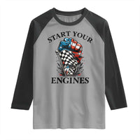Checkered American Flag Racing Raglan Shirt Start Your Engines Race Car - Wonder Print Shop