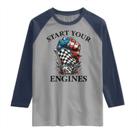 Checkered American Flag Racing Raglan Shirt Start Your Engines Race Car - Wonder Print Shop